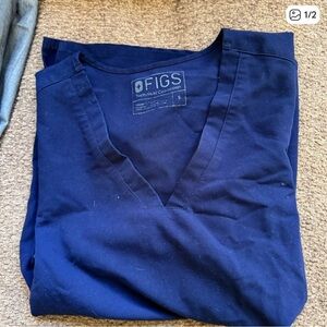Figs Deep Blue V-Neck Scrub Top with Matching Joggers